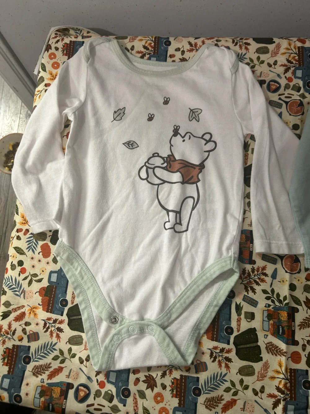 Disney Baby Light Green & White Mickey and Winnie the Pooh Bodysuit Set